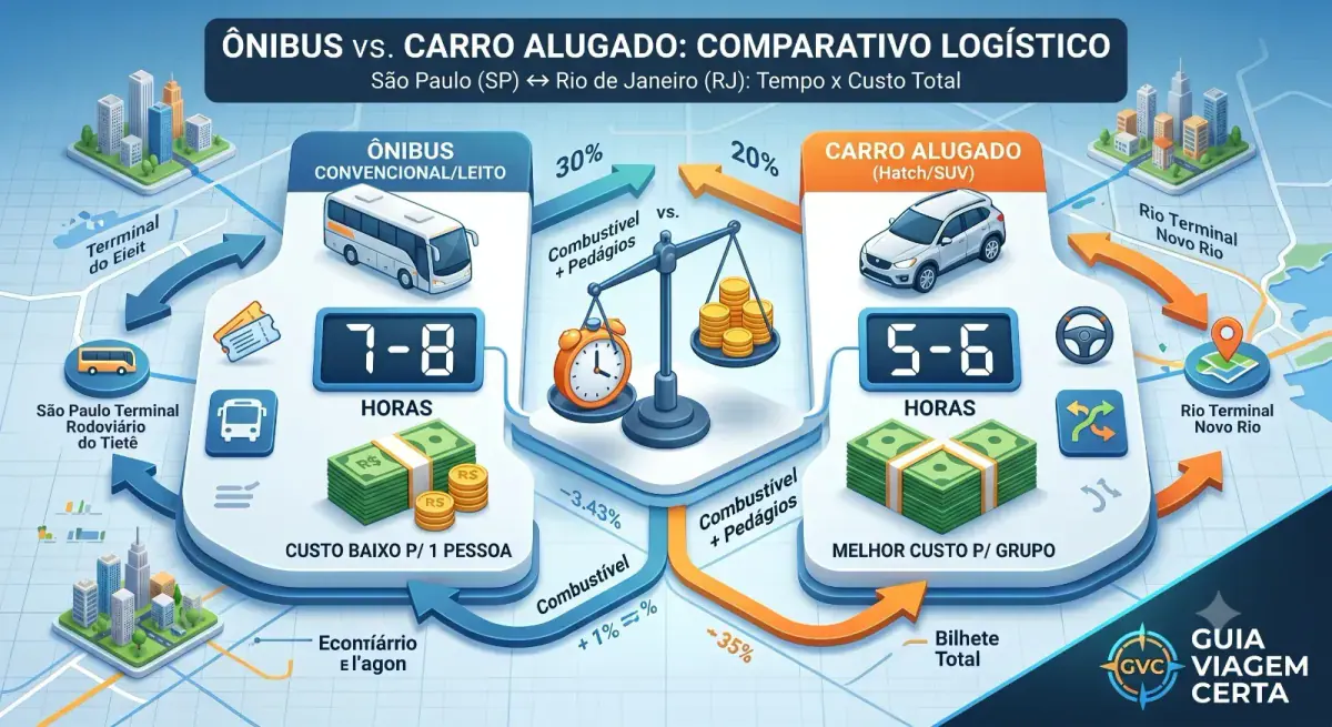 Ônibus vs. Carro Alugado de São Paulo ao Rio de Janeiro: O Veredito de Tempo x Custo