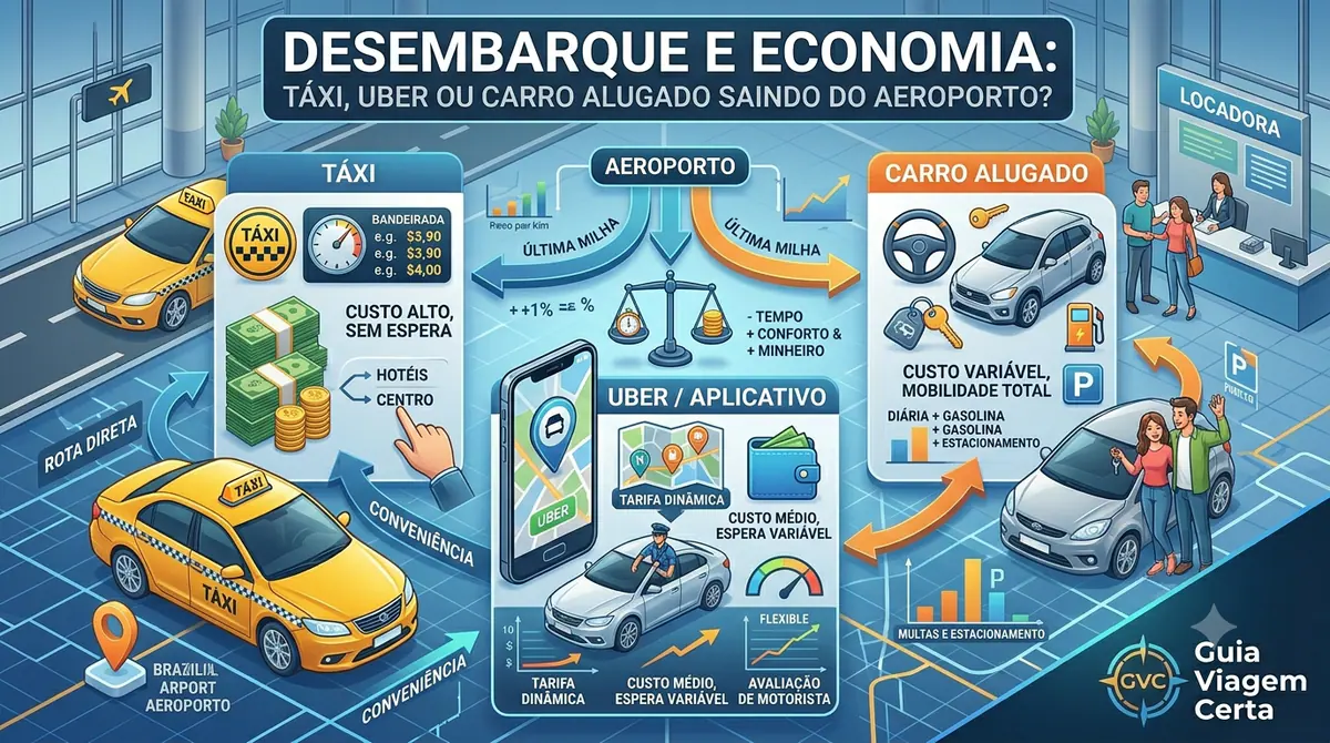 Desembarque e Economia: Táxi, Uber ou Carro Alugado Saindo do Aeroporto?